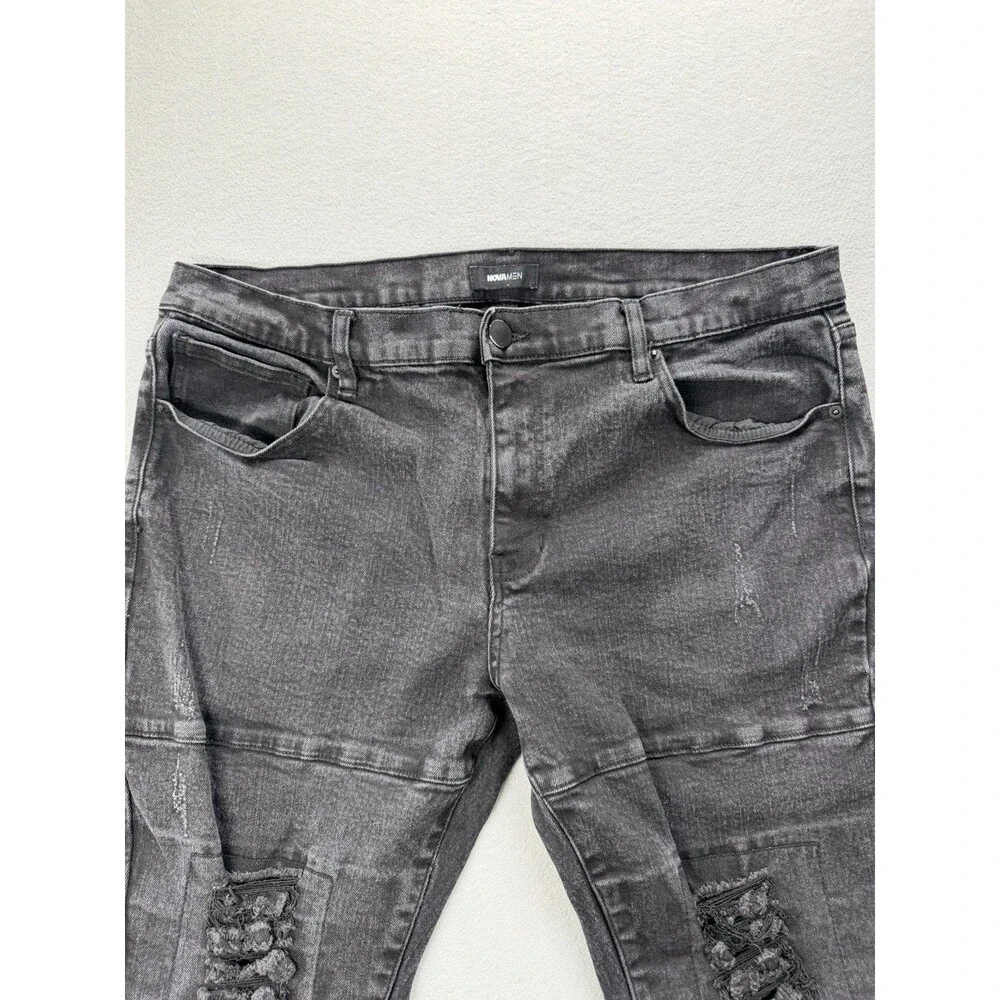 Fashion Nova  Distressed Skinny Jeans Black Mens 38x30 Stretch Ripped Denim